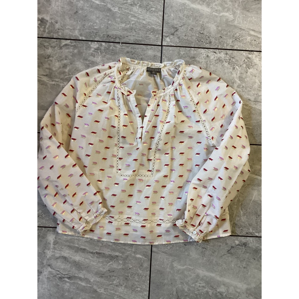Point Sur J.Crew White Metallic Arrow Clip Dot Blouse M K5264 HO18